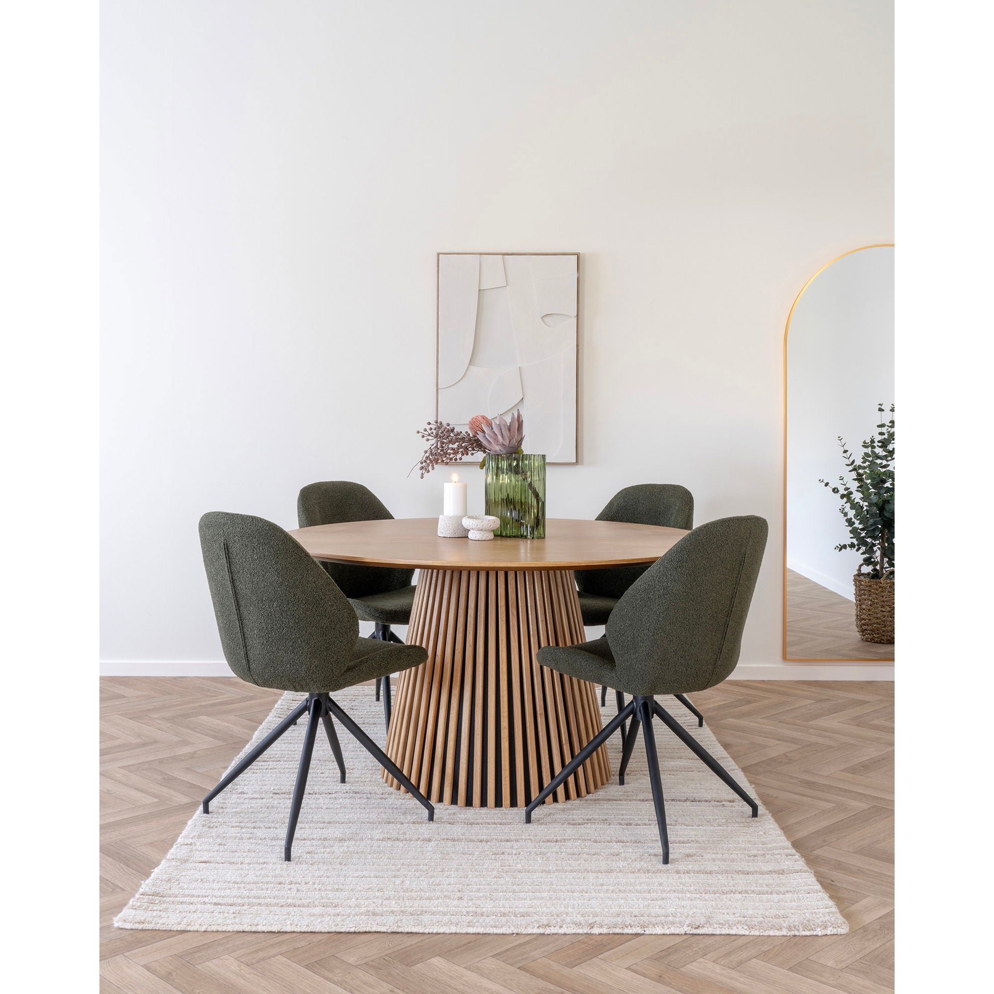 Monte Carlo Dining Chair - Dining Chair with swivel, bouclé, green, black legs, HN1241